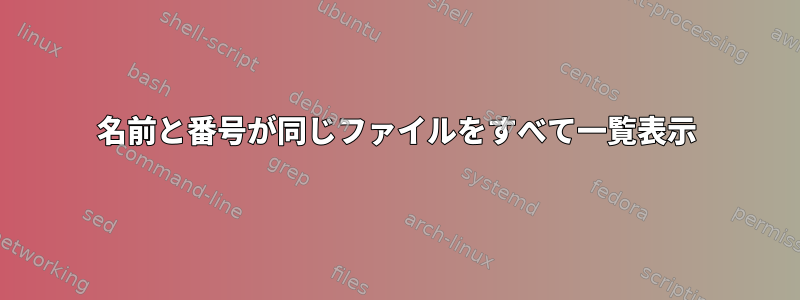 名前と番号が同じファイルをすべて一覧表示