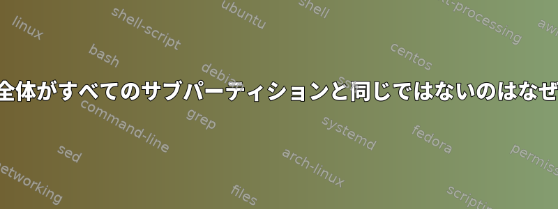 スペース全体がすべてのサブパーティションと同じではないのはなぜですか？