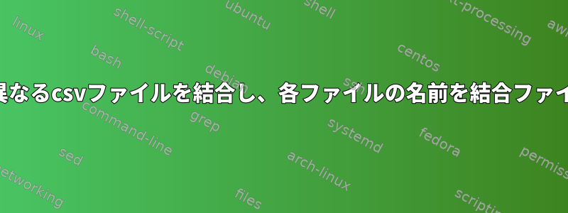 異なるネットワークフォルダ内の異なるcsvファイルを結合し、各ファイルの名前を結合ファイルの列名として使用する方法は？