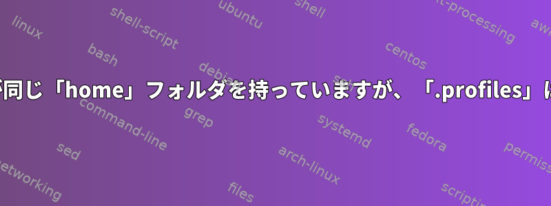 2人のユーザーが同じ「home」フォルダを持っていますが、「.profiles」は異なります。