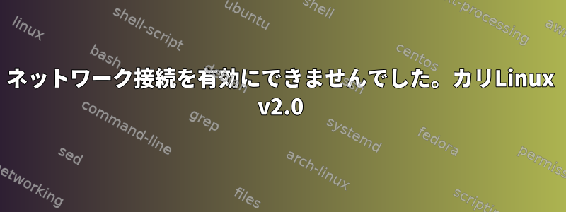 ネットワーク接続を有効にできませんでした。カリLinux v2.0