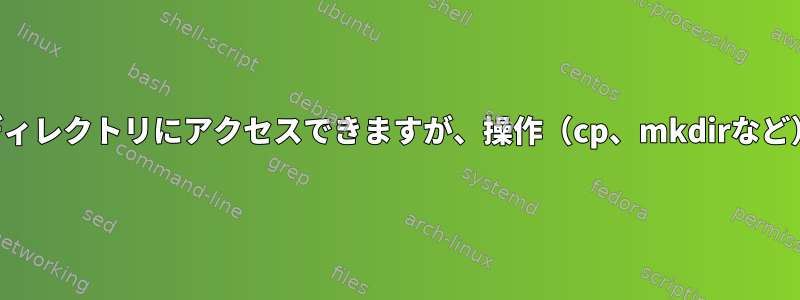 マウントは成功し、ディレクトリにアクセスできますが、操作（cp、mkdirなど）は実行できません。