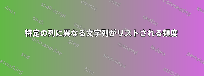 特定の列に異なる文字列がリストされる頻度