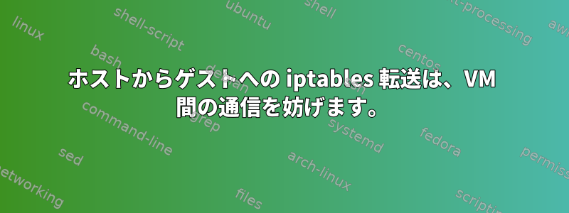 ホストからゲストへの iptables 転送は、VM 間の通信を妨げます。