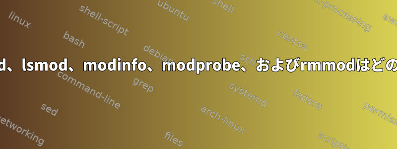 depmod、insmod、kmod、lsmod、modinfo、modprobe、およびrmmodはどのような関係がありますか？