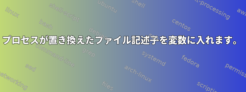 プロセスが置き換えたファイル記述子を変数に入れます。