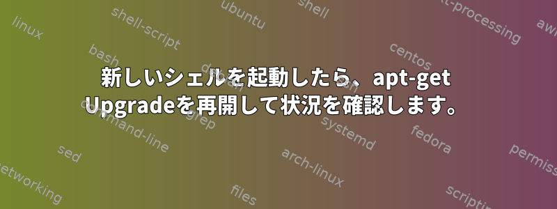 新しいシェルを起動したら、apt-get Upgradeを再開して状況を確認します。