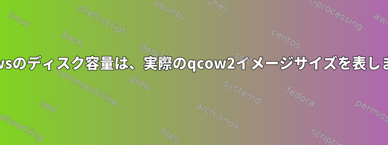 Windowsのディスク容量は、実際のqcow2イメージサイズを表しません。