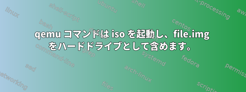 qemu コマンドは iso を起動し、file.img をハードドライブとして含めます。