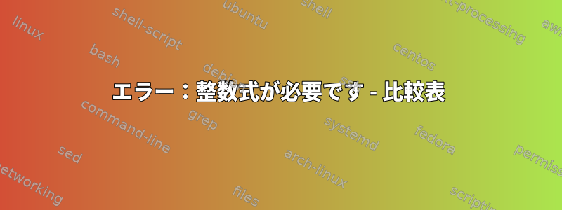 エラー：整数式が必要です - 比較表