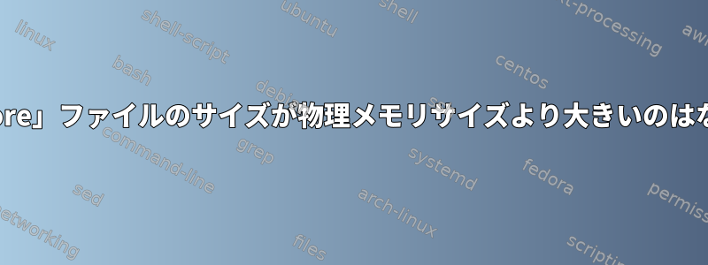 「/proc/kcore」ファイルのサイズが物理メモリサイズより大きいのはなぜですか？