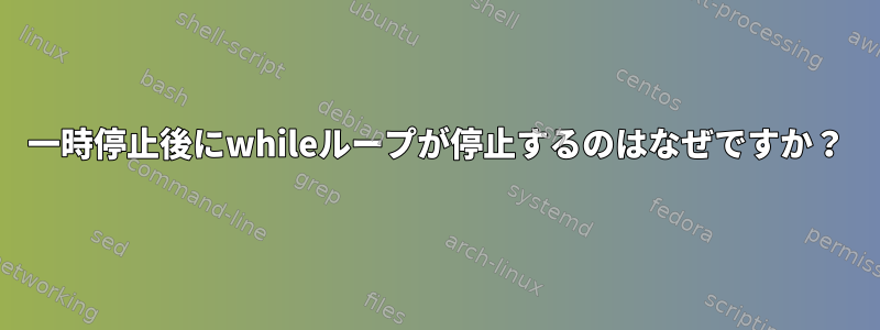 一時停止後にwhileループが停止するのはなぜですか？