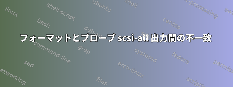 フォーマットとプローブ scsi-all 出力間の不一致