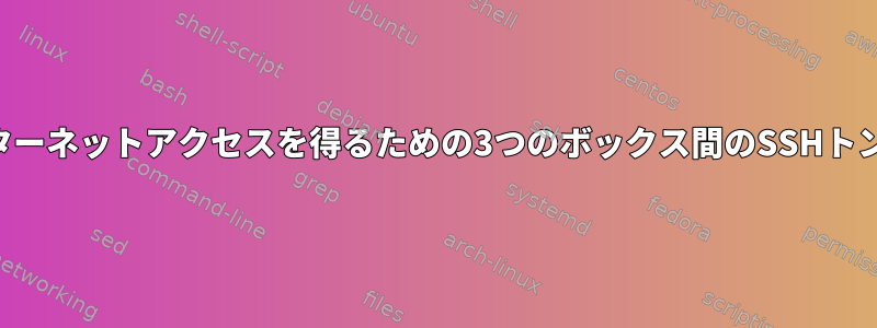 インターネットアクセスを得るための3つのボックス間のSSHトンネル