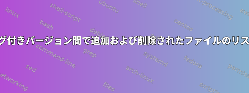 タグ付きバージョン間で追加および削除されたファイルのリスト