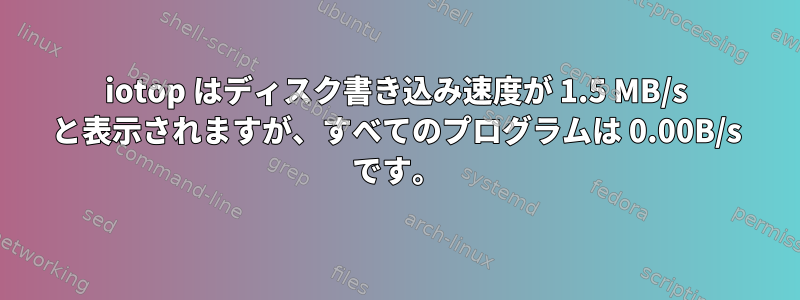 iotop はディスク書き込み速度が 1.5 MB/s と表示されますが、すべてのプログラムは 0.00B/s です。