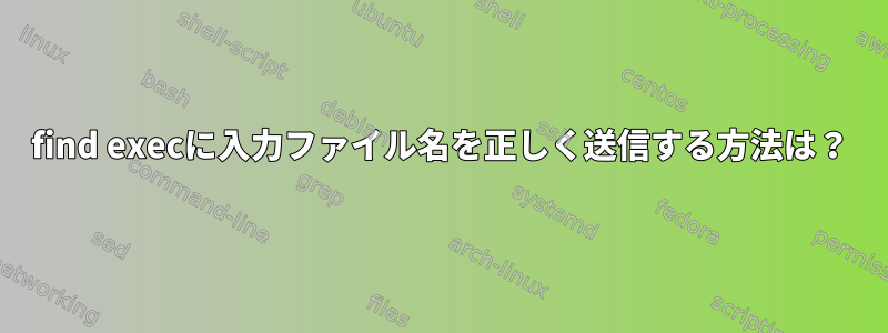 find execに入力ファイル名を正しく送信する方法は？