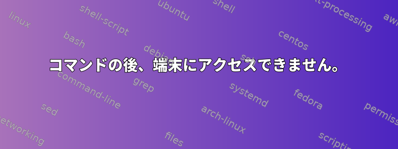 コマンドの後、端末にアクセスできません。