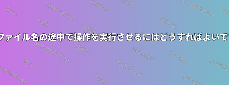 zshにファイル名の途中で操作を実行させるにはどうすればよいですか？