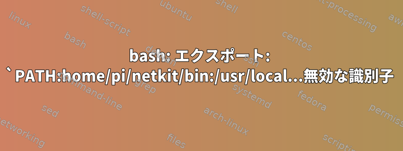 bash: エクスポート: `PATH:home/pi/netkit/bin:/usr/local...無効な識別子