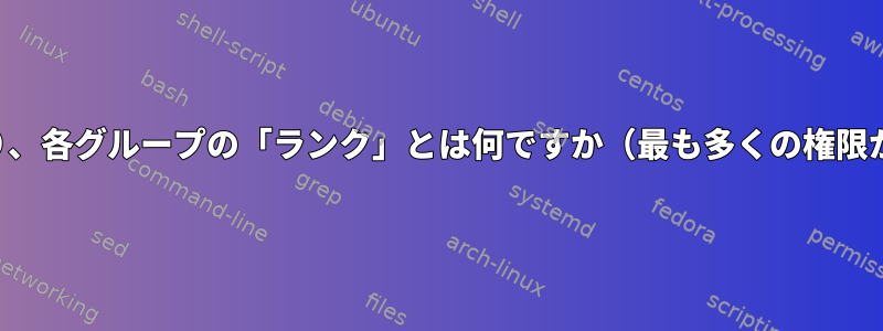 各グループの権限は何であり、各グループの「ランク」とは何ですか（最も多くの権限から最も少ない権限まで）。