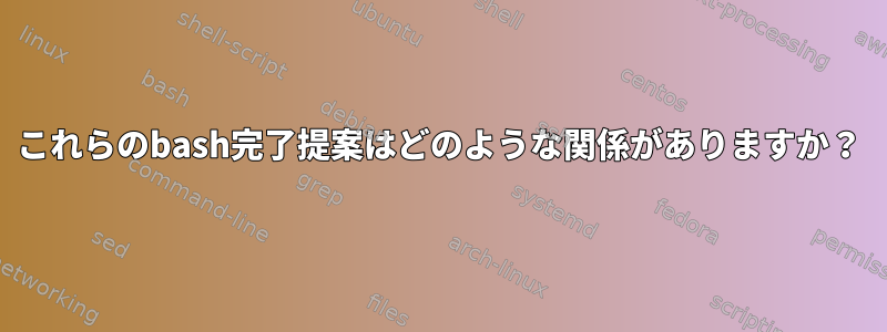 これらのbash完了提案はどのような関係がありますか？