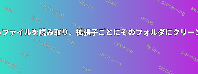 ディレクトリからファイルを読み取り、拡張子ごとにそのフォルダにクリーンアップします。