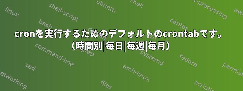 cronを実行するためのデフォルトのcrontabです。 （時間別|毎日|毎週|毎月）