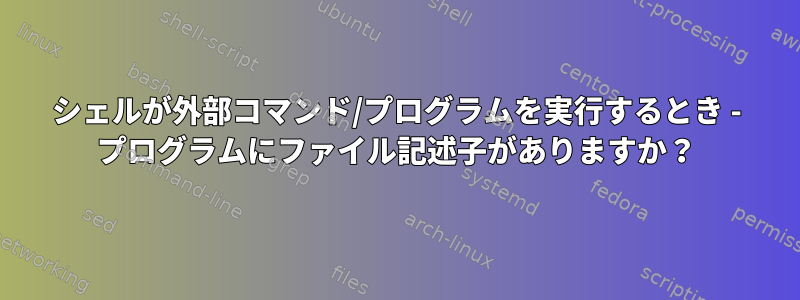 シェルが外部コマンド/プログラムを実行するとき - プログラムにファイル記述子がありますか？