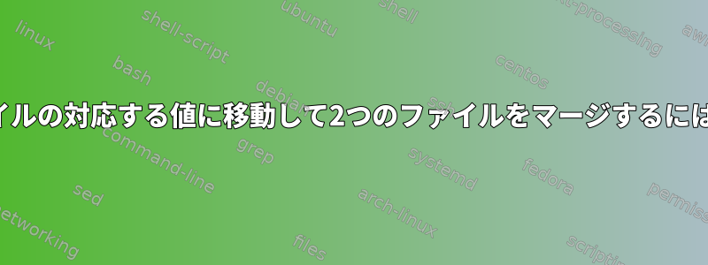 行ファイルの値を列ファイルの対応する値に移動して2つのファイルをマージするにはどうすればよいですか？