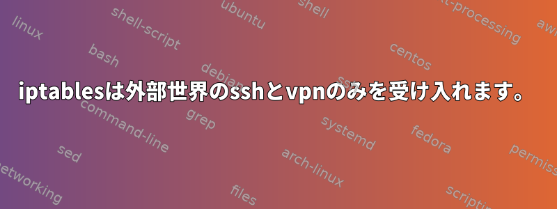 iptablesは外部世界のsshとvpnのみを受け入れます。