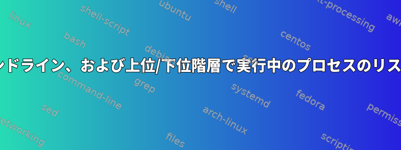 Linux：PID、ユーザー、グループ、コマンドライン、および上位/下位階層で実行中のプロセスのリストを表示するにはどうすればよいですか？