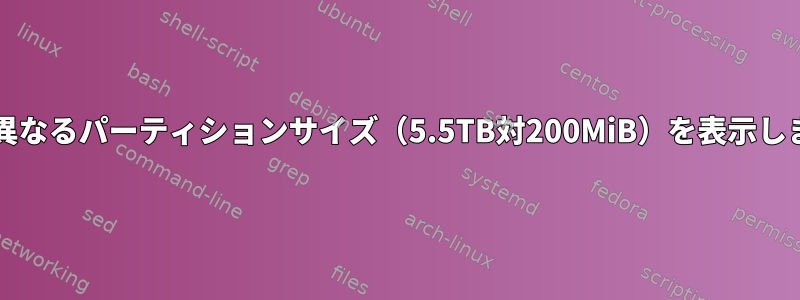 lshwとdfは異なるパーティションサイズ（5.5TB対200MiB）を表示します。なぜ？