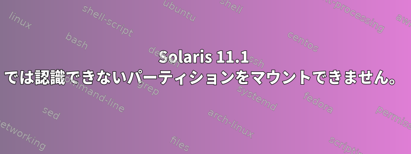 Solaris 11.1 では認識できないパーティションをマウントできません。