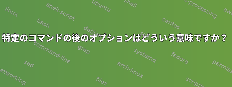 特定のコマンドの後のオプションはどういう意味ですか？