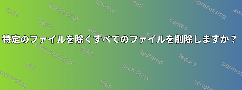 特定のファイルを除くすべてのファイルを削除しますか？