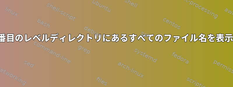 PWDと3番目のレベルディレクトリにあるすべてのファイル名を表示します。