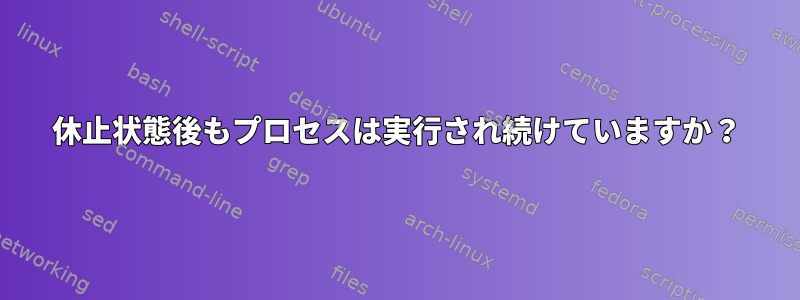 休止状態後もプロセスは実行され続けていますか？