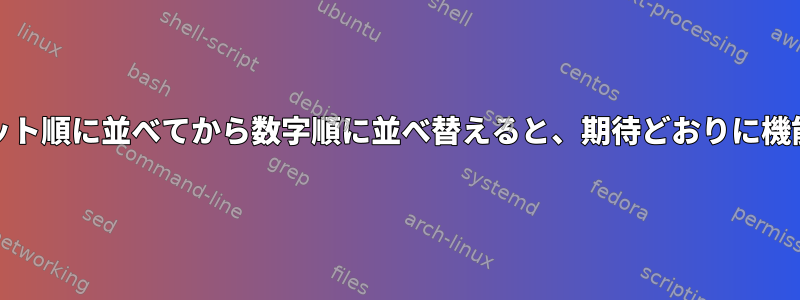 Unixをアルファベット順に並べてから数字順に並べ替えると、期待どおりに機能しませんでした。