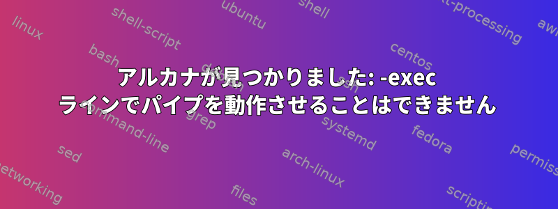 アルカナが見つかりました: -exec ラインでパイプを動作させることはできません