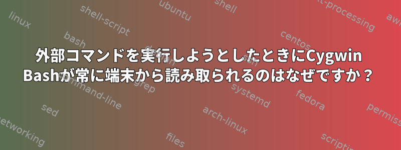 外部コマンドを実行しようとしたときにCygwin Bashが常に端末から読み取られるのはなぜですか？