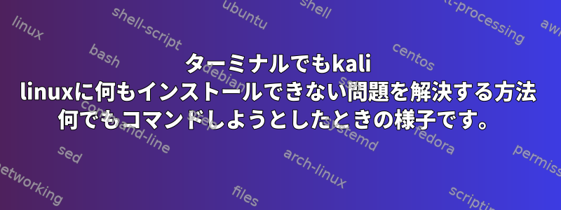 ターミナルでもkali linuxに何もインストールできない問題を解決する方法 何でもコマンドしようとしたときの様子です。