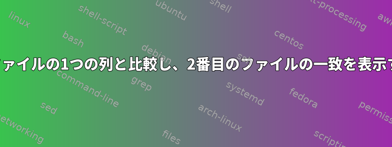 あるファイルの複数の列を別のファイルの1つの列と比較し、2番目のファイルの一致を表示するにはどうすればよいですか？