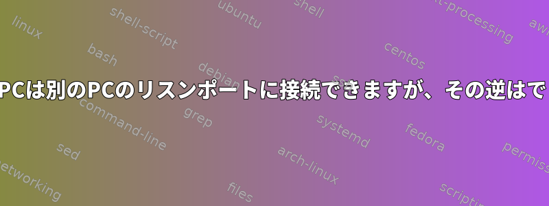 TCP：あるPCは別のPCのリスンポートに接続できますが、その逆はできません。