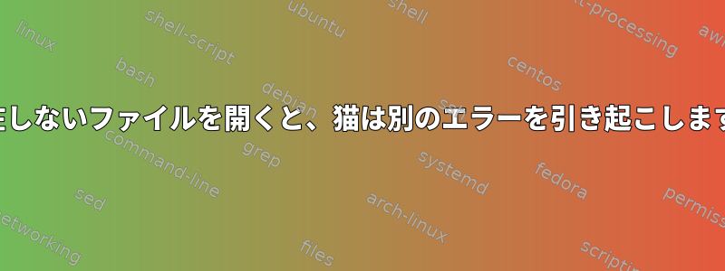 存在しないファイルを開くと、猫は別のエラーを引き起こします。