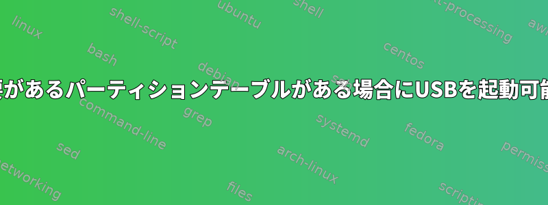 保存する必要があるパーティションテーブルがある場合にUSBを起動可能にする方法