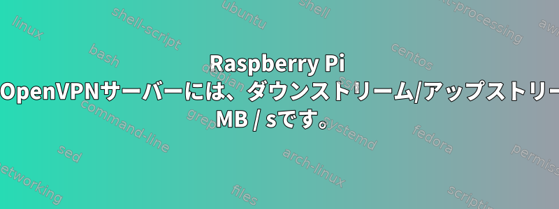 Raspberry Pi 2モデルBのOpenVPNサーバーには、ダウンストリーム/アップストリーム制限が5 MB / sです。